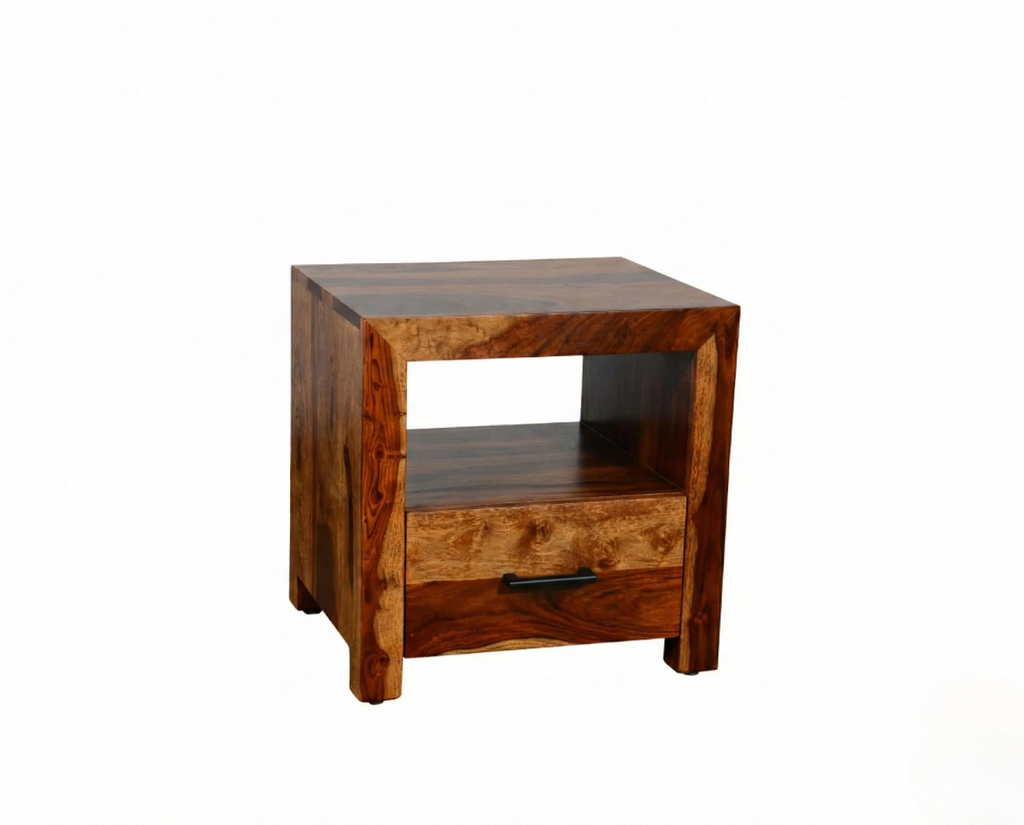 Enzo Bedside Table – brown sheesham